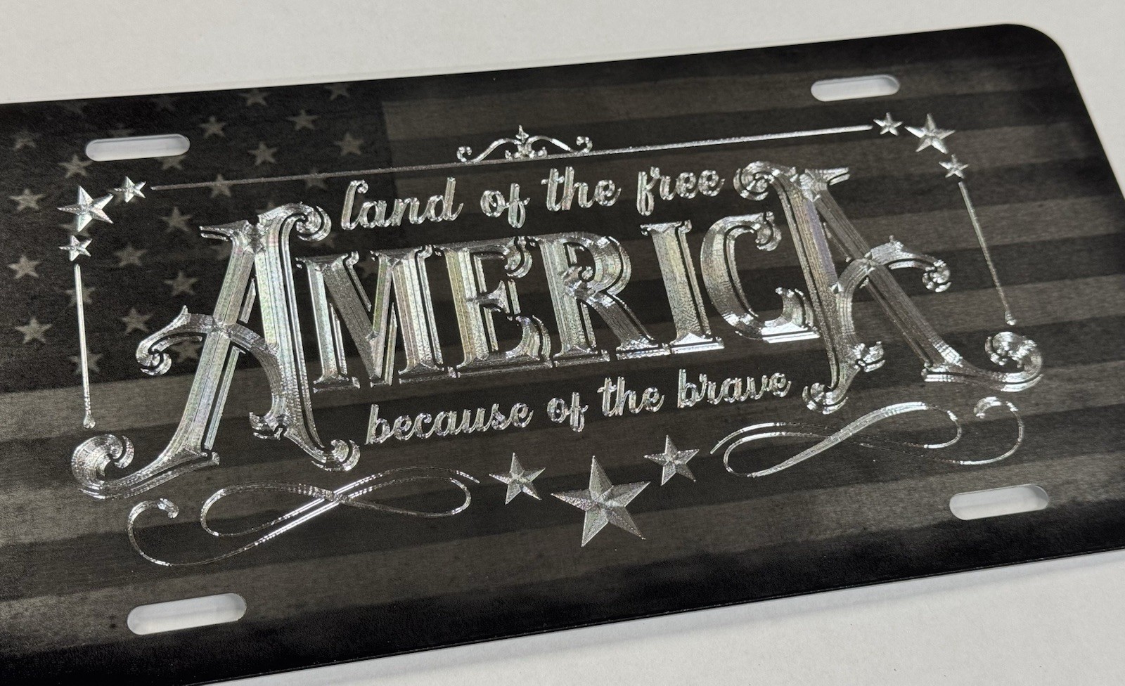 Combo Laser US Flag & Diamond Etched America Patriotic Car Tag License Plate