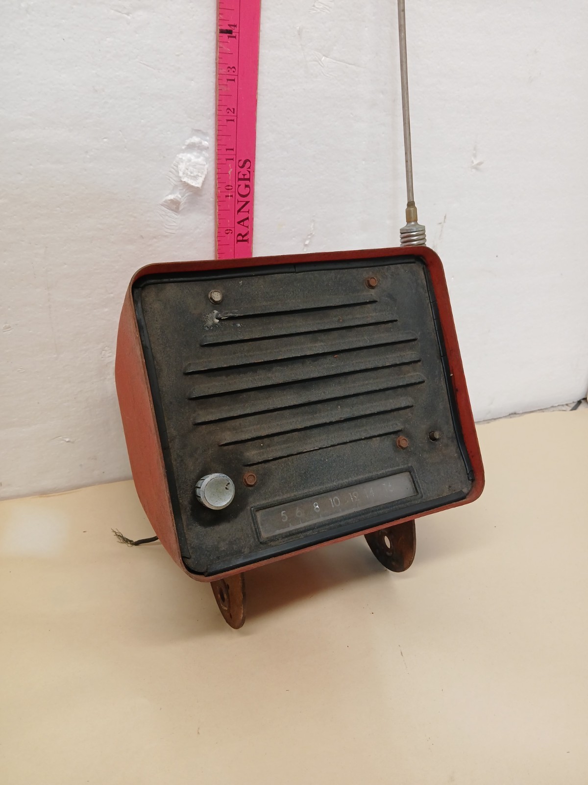 Vintage Tractor Fender Mount AM Radio Red Metal Case Untested Parts Repair