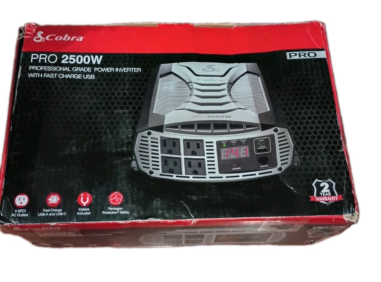 Cobra PRO 2500W Professional Grade Power Inverter, Portable – 2500-Watt Car Char Cobra PRO 2500W Professional Grade Power Inverter, Portable – 2500-Watt Car Char