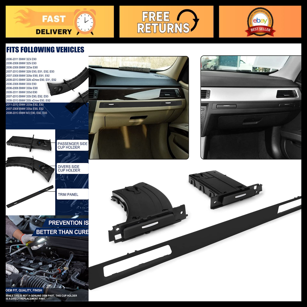 Retractable Cup Holder Set 3Pcs for BMW E90 E91 E92 E93 2006-2013, Car Accessory Retractable Cup Holder Set 3Pcs for BMW E90 E91 E92 E93 2006-2013, Car Accessory