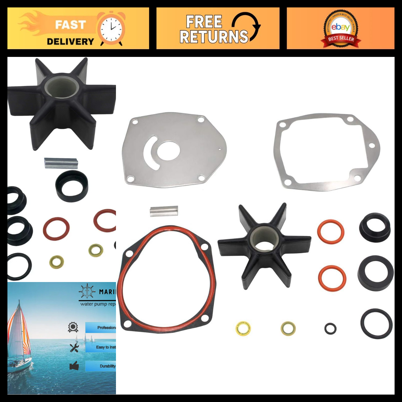 Water Pump Impeller Kit for Mercury Mercruiser Alpha 1 Gen 2 - High Performance, Water Pump Impeller Kit for Mercury Mercruiser Alpha 1 Gen 2 - High Performance,