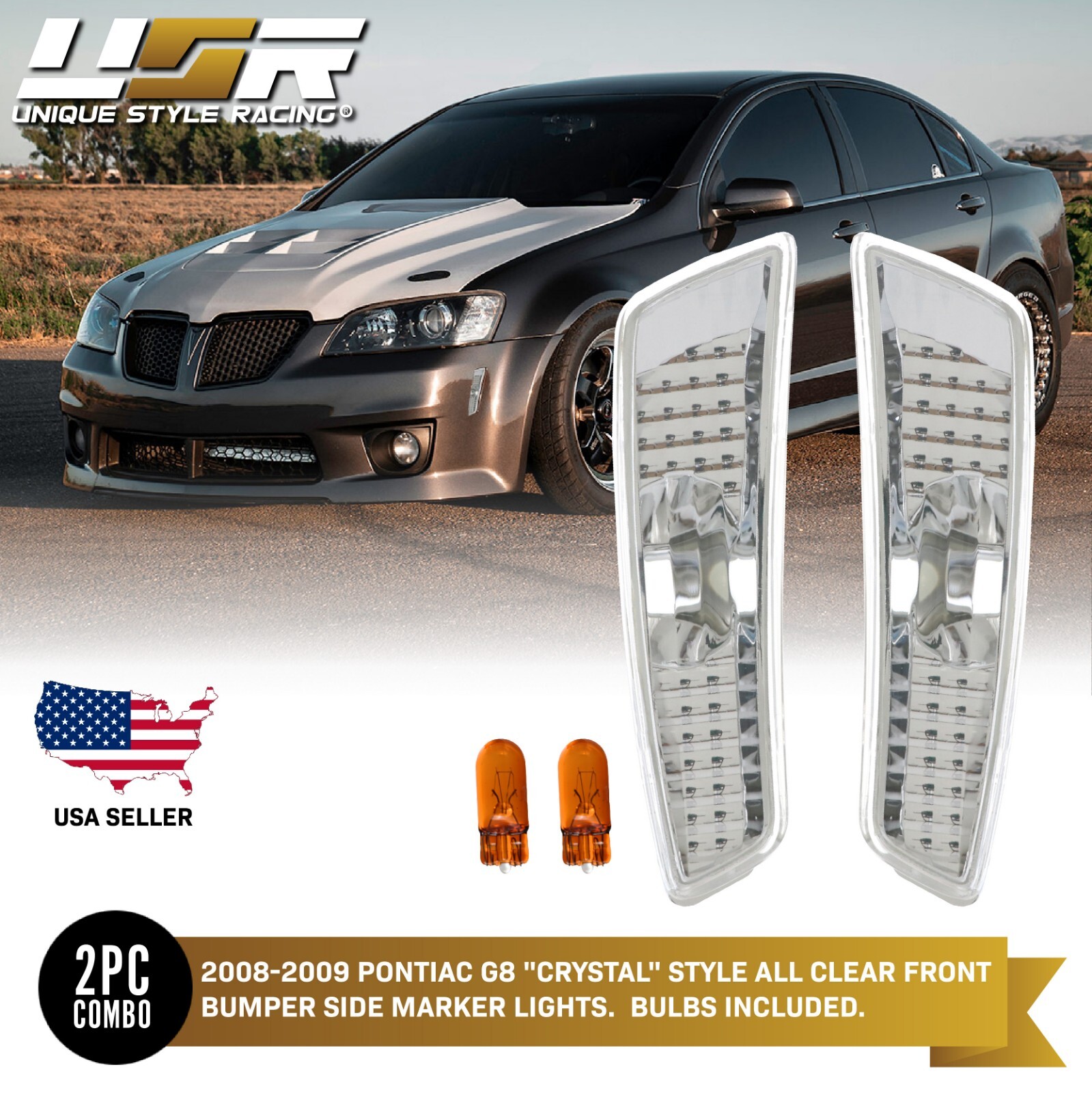 Crystal Clear Front Bumper Side Marker Lights For 2008 2009 Pontiac G8 GT GXP