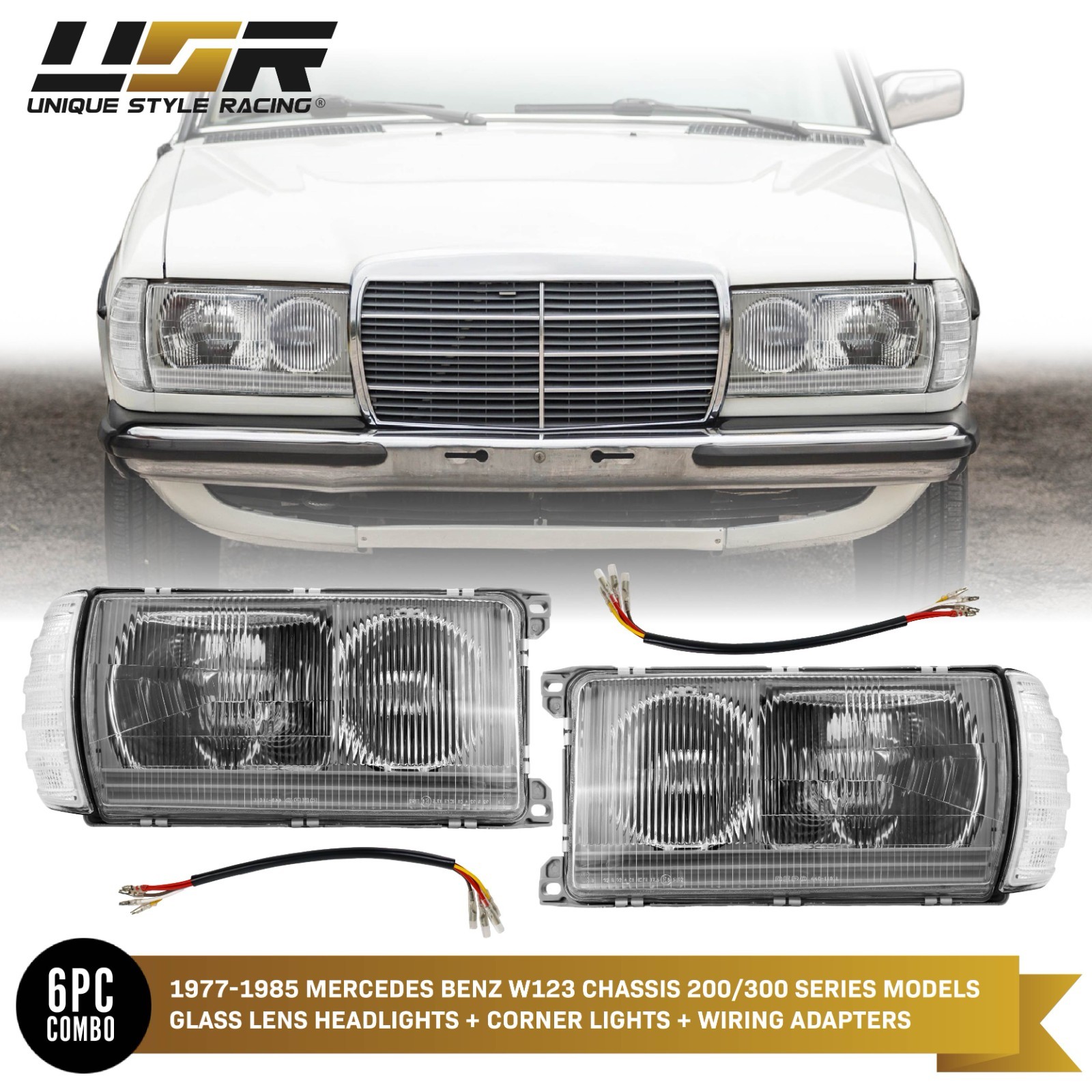 For 77-85 Mercedes W123 300D GLASS Lens EURO Headlight w/Corner Light + Wiring For 77-85 Mercedes W123 300D GLASS Lens EURO Headlight w/Corner Light + Wiring