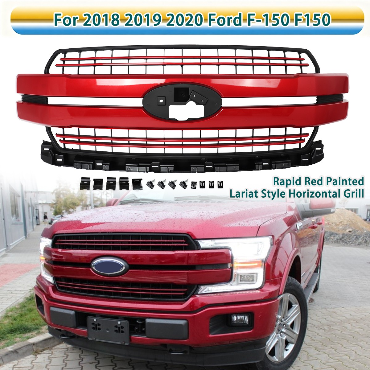 For 2018-2020 Ford F150 F-150 Lariat Style Rapid Red Front Bumper Upper Grille