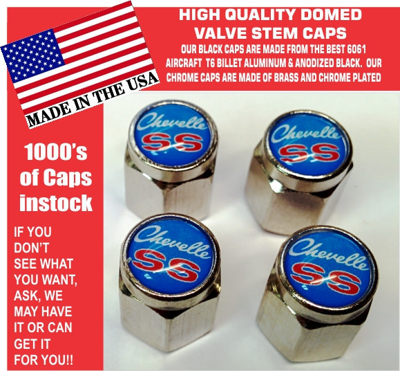 Chrome Chevrolet Chevy Malibu Chevelle SS Super Sport 396 454 Blu Valve Stem Cap