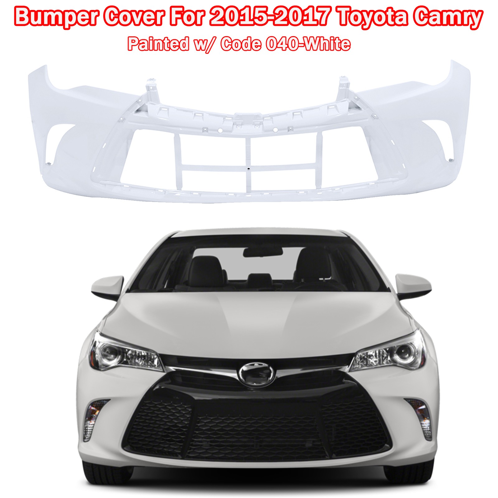 NEW Painted *040 White* Front Bumper Cover for 2015 - 2017 Toyota Camry