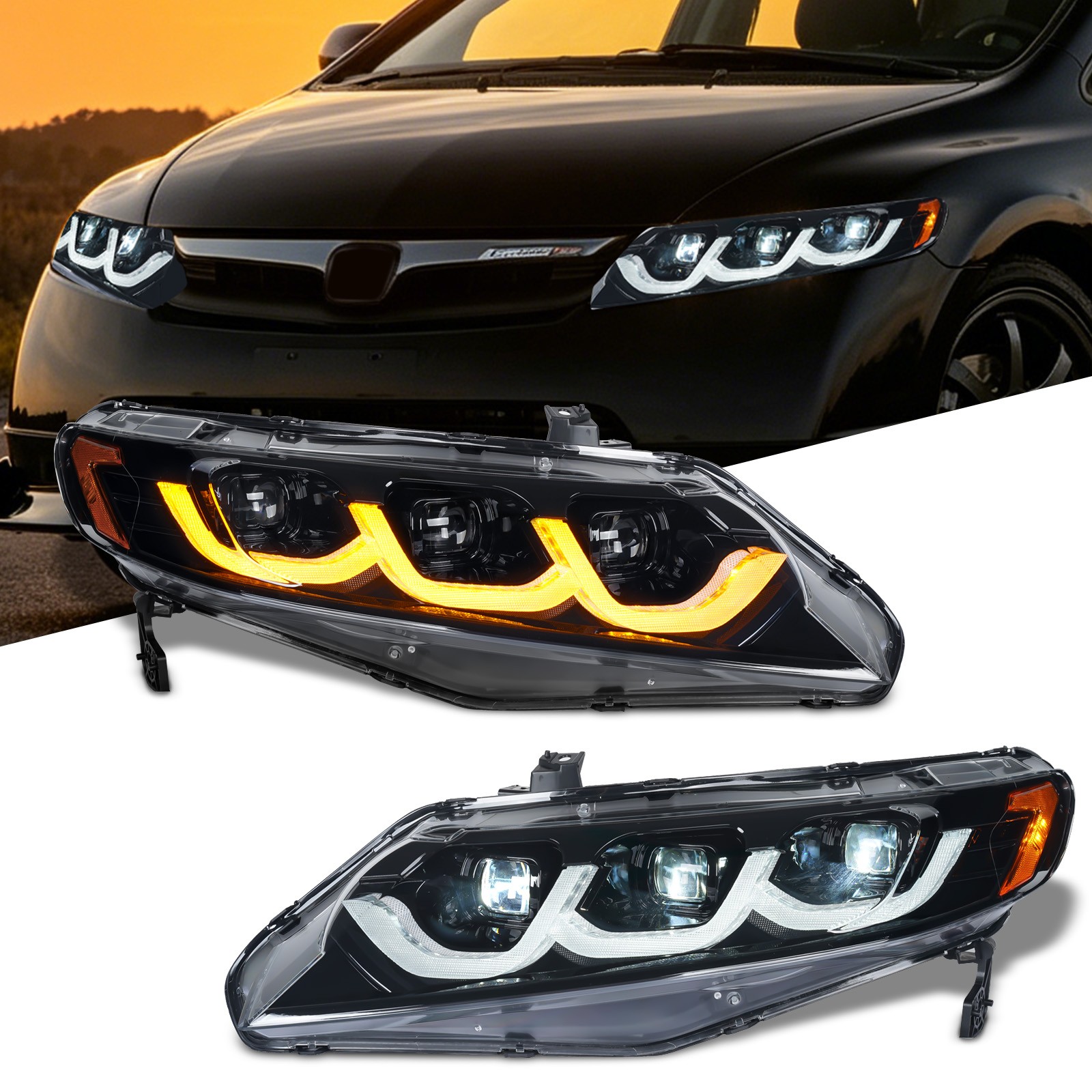 Pair Animation LED Headlights For 2006-2011 Honda Civic Sedan Headlamp Assembly Pair Animation LED Headlights For 2006-2011 Honda Civic Sedan Headlamp Assembly