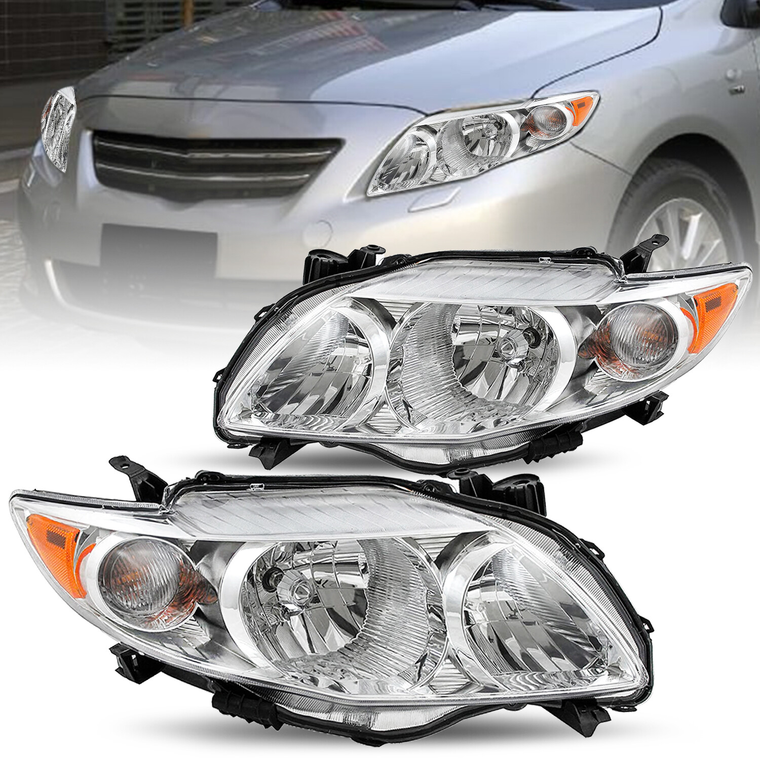 For 2009 2010 Toyota Corolla Chrome Headlights Headlamps L+R TO2502182 TO2503182 For 2009 2010 Toyota Corolla Chrome Headlights Headlamps L+R TO2502182 TO2503182