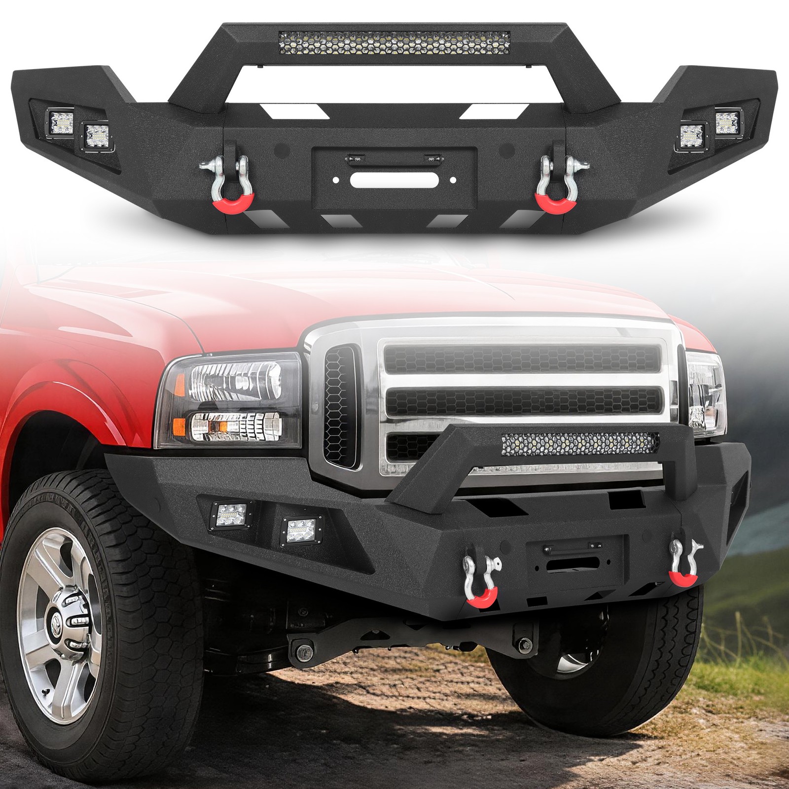 Front/Rear Bumper W/LED Lights Winch Plate For 2005-2007 Ford F-250/F-350/F-450