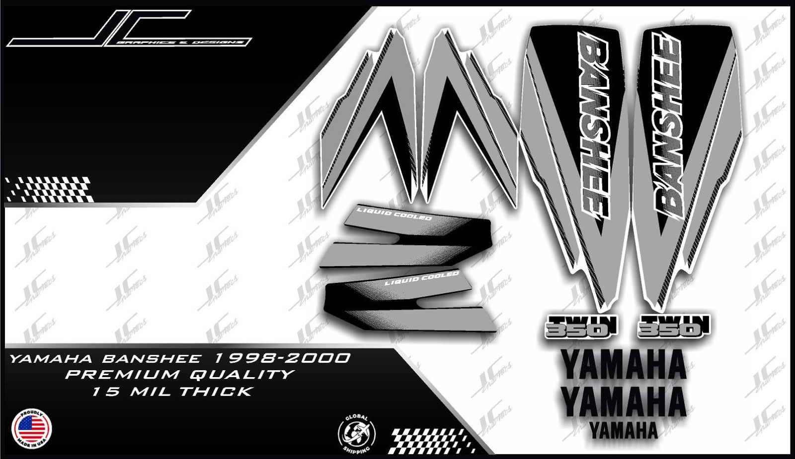 Yamaha Banshee full graphics decals kit 1998-2000 THICK AND HIGH GLOSS
