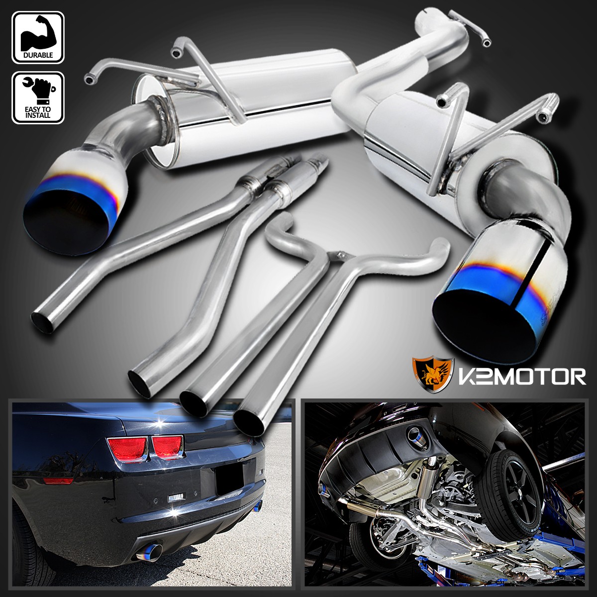 Fit 2010-2015 Chevy Camaro 3.6L V6 Burnt Tip Dual Catback Exhaust Muffler System Fit 2010-2015 Chevy Camaro 3.6L V6 Burnt Tip Dual Catback Exhaust Muffler System