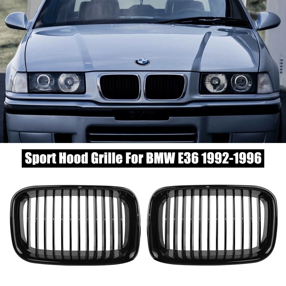 Gloss Black Front Kidney Sport Hood Grill Grille For 1992-1996 BMW E36 318i 325i