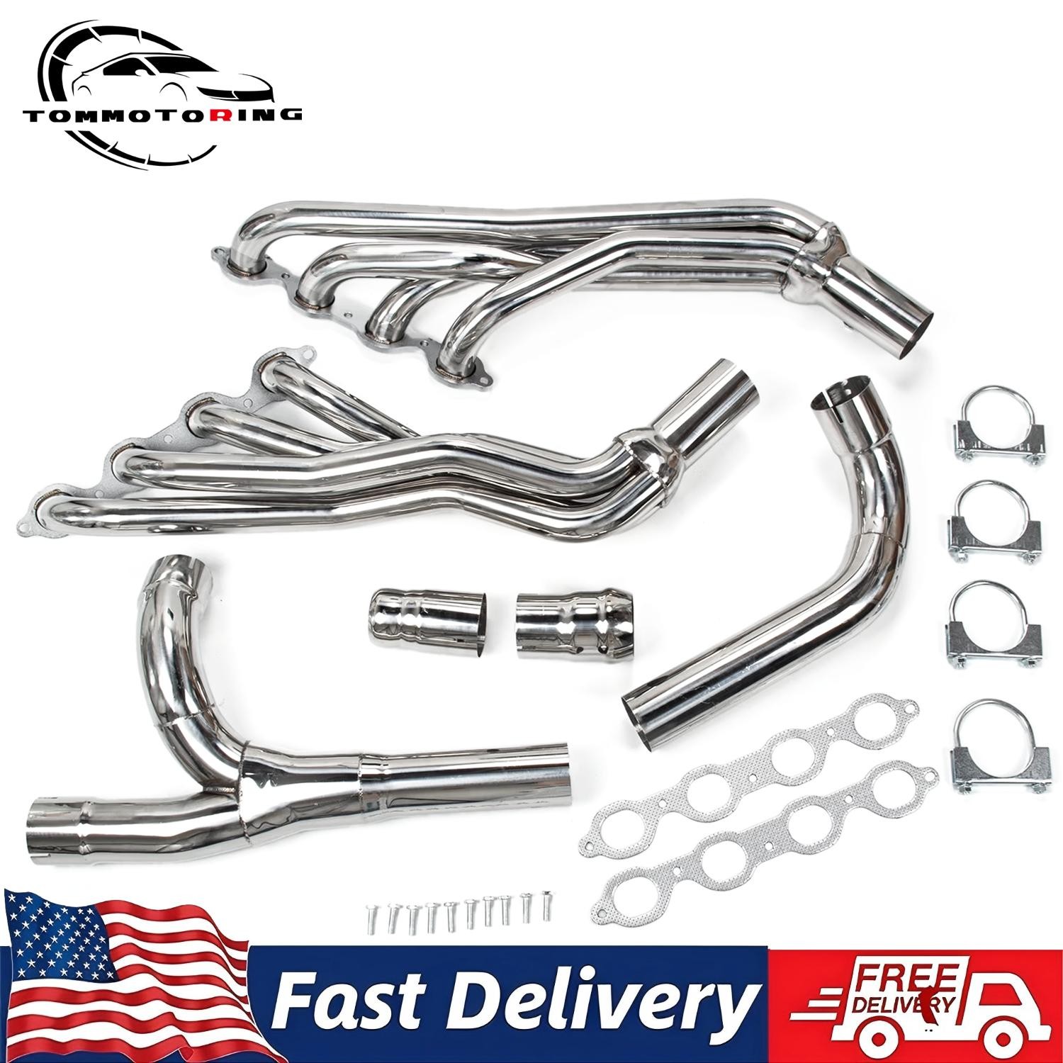 Long Tube Exhaust Headers + Y-Pipe for 2014–2017 Chevy GMC 1500 5.3L 6.2L V8 US