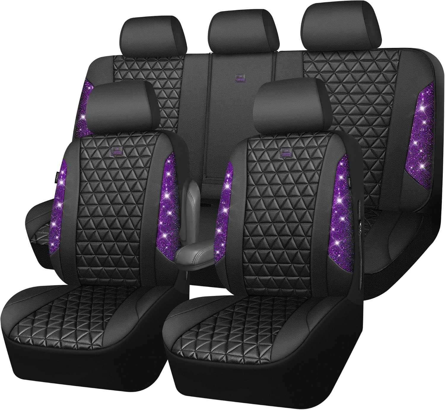 CAR PASS Bling Diamond Leather Car Seat Covers Full Set, Purple Rhinestone CAR PASS Bling Diamond Leather Car Seat Covers Full Set, Purple Rhinestone