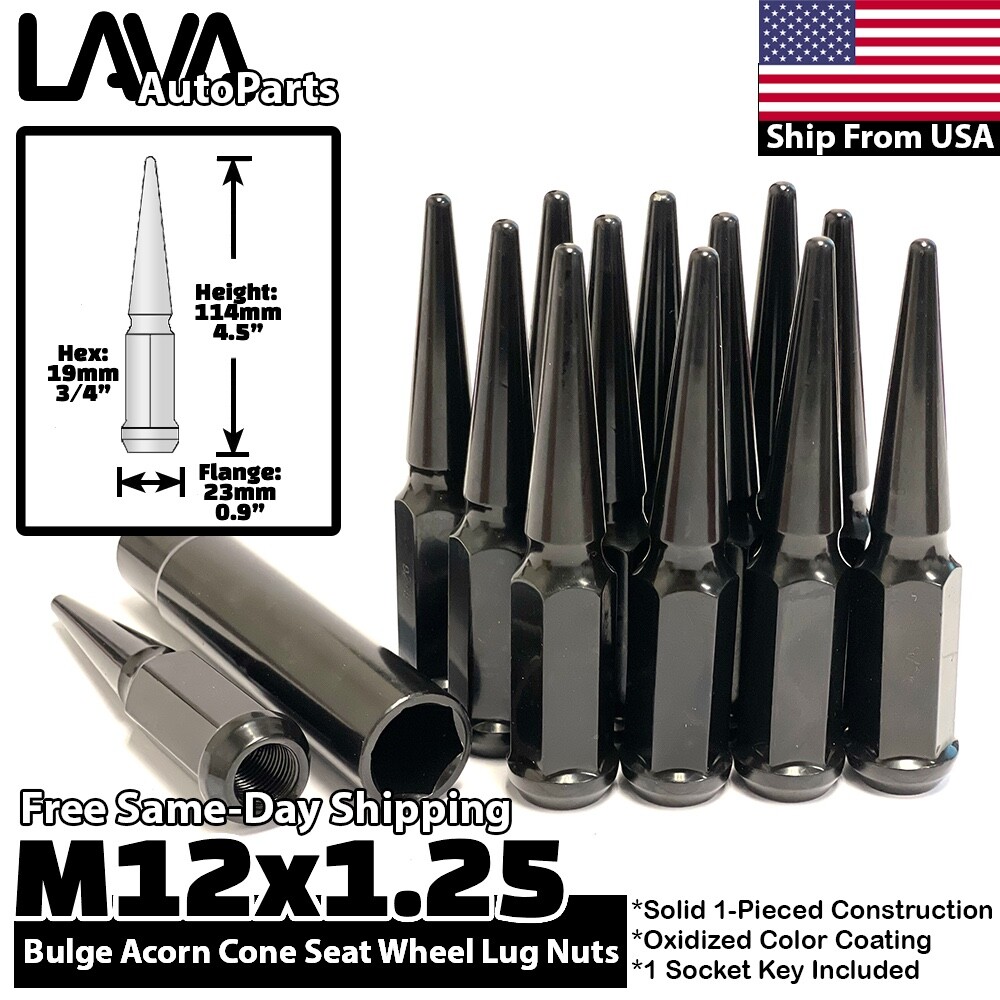 24x Black 12x1.25 Spike Lug Nut Fit Pathfinder Frontier Titan Aftermarket Rim