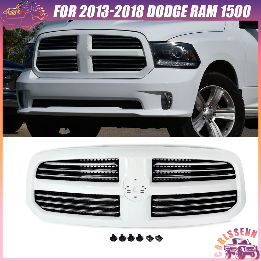 For 2013-2018 Dodge Ram 1500 Bright White Front Bumper Grille Chrome Billet Bars