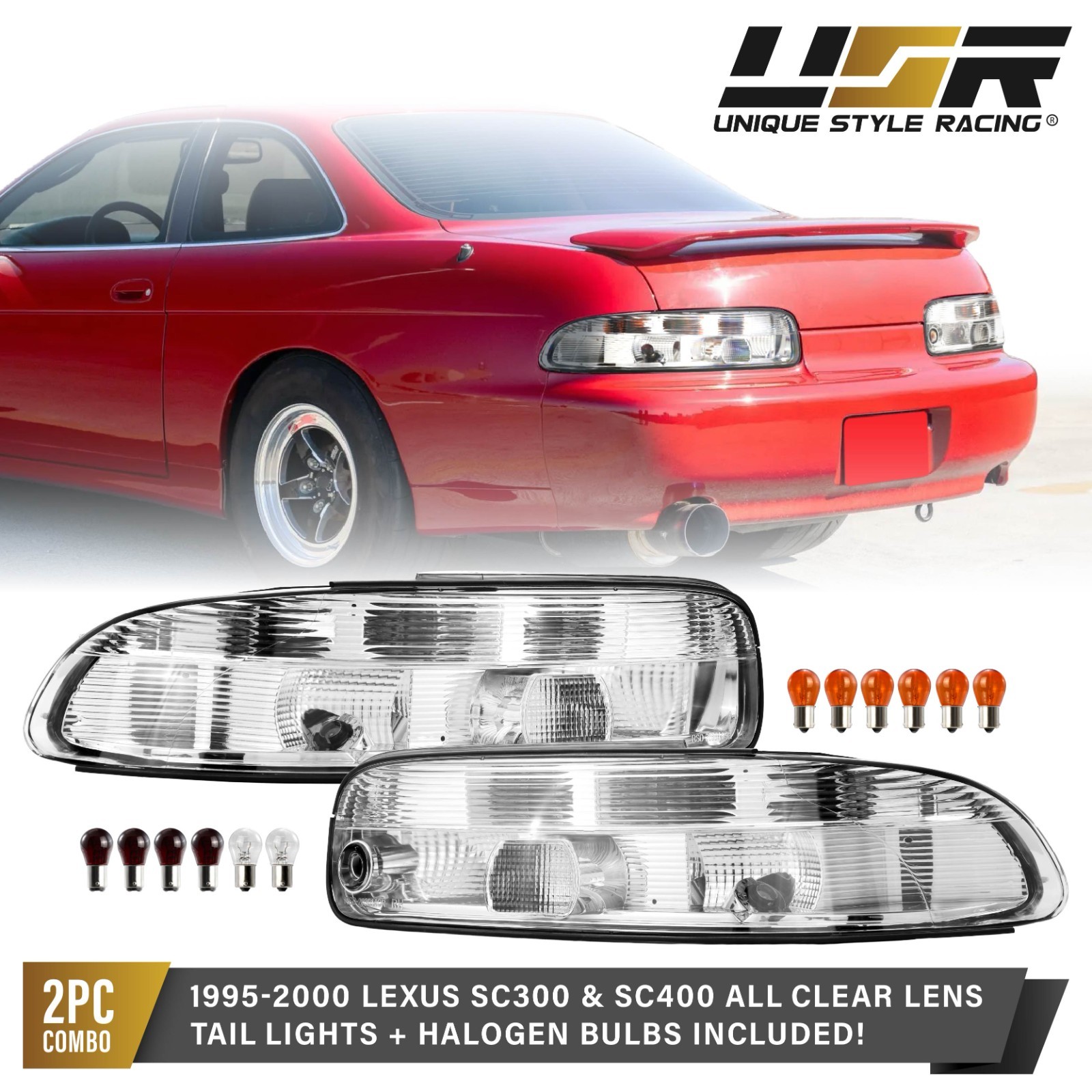 ALL CLEAR LENS Chrome Tail Light 2pc w/ Color Bulbs For 95-00 Lexus SC300 SC400 ALL CLEAR LENS Chrome Tail Light 2pc w/ Color Bulbs For 95-00 Lexus SC300 SC400
