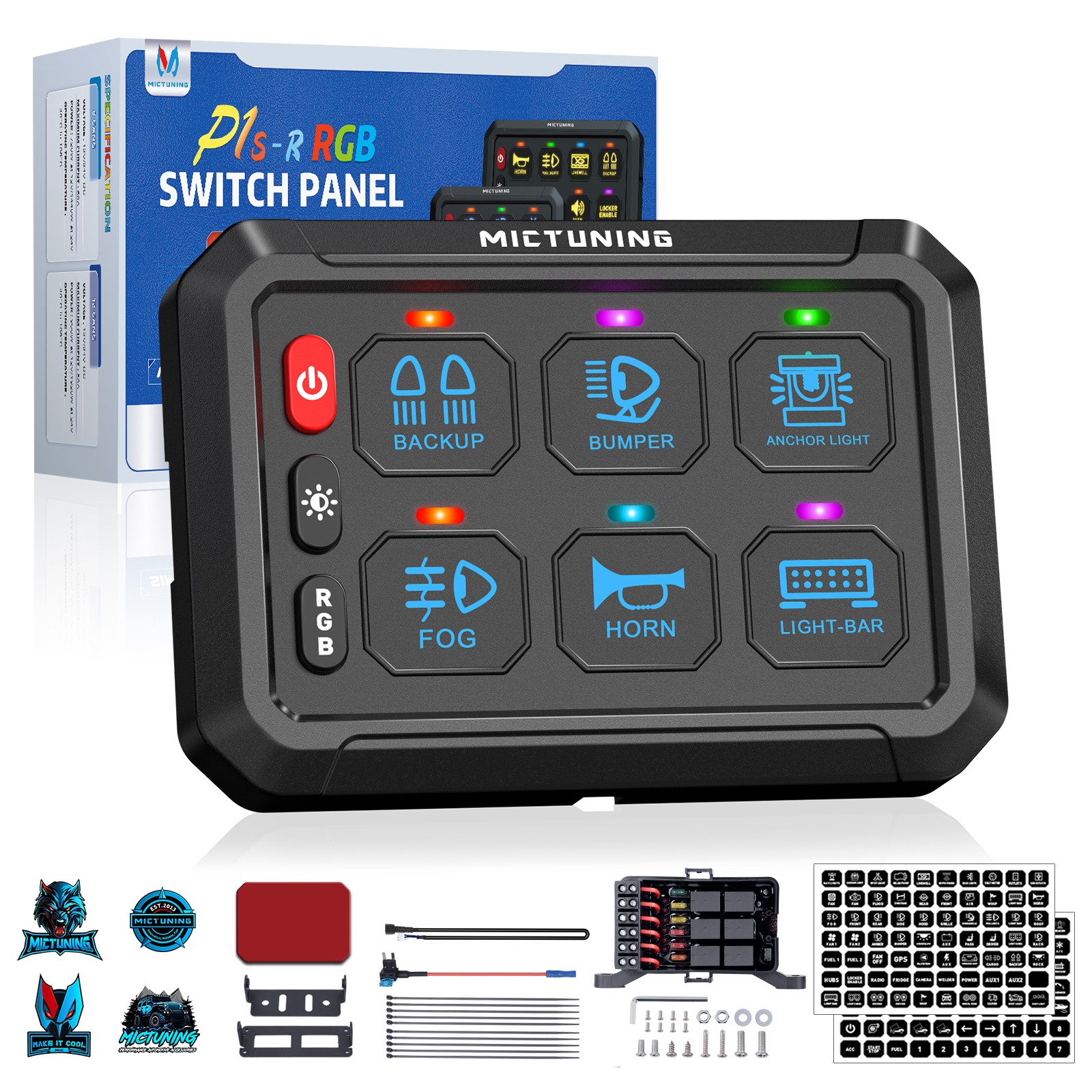 6 Gang 12V Switch Panel LED Light Bar Circuit Control Box For Car RV Boat Marine