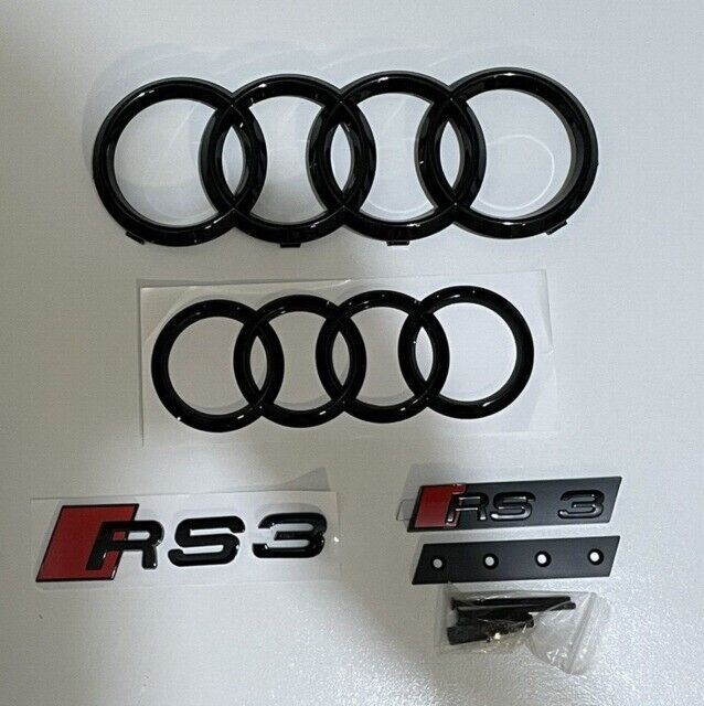New Audi RS3 Gloss Black Front Rear Truck Mesh Grill Badge Set Express POST OE