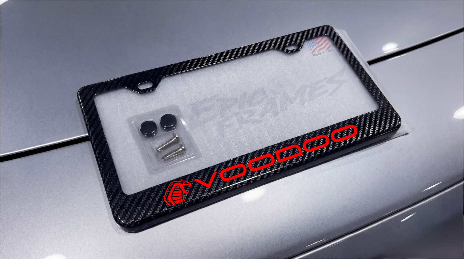 Shelby GT350 (Red) Voodoo Mustang 100% Carbon Fiber License Plate Frame Shelby GT350 (Red) Voodoo Mustang 100% Carbon Fiber License Plate Frame