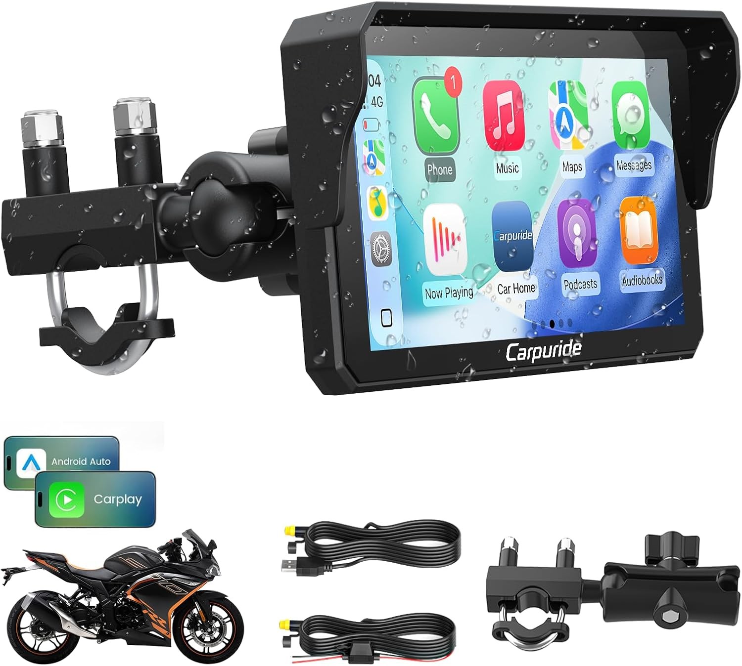 Carpuride W602 6.25” Motorcycle Wireless CarPlay Android Auto GPS Touch Screen