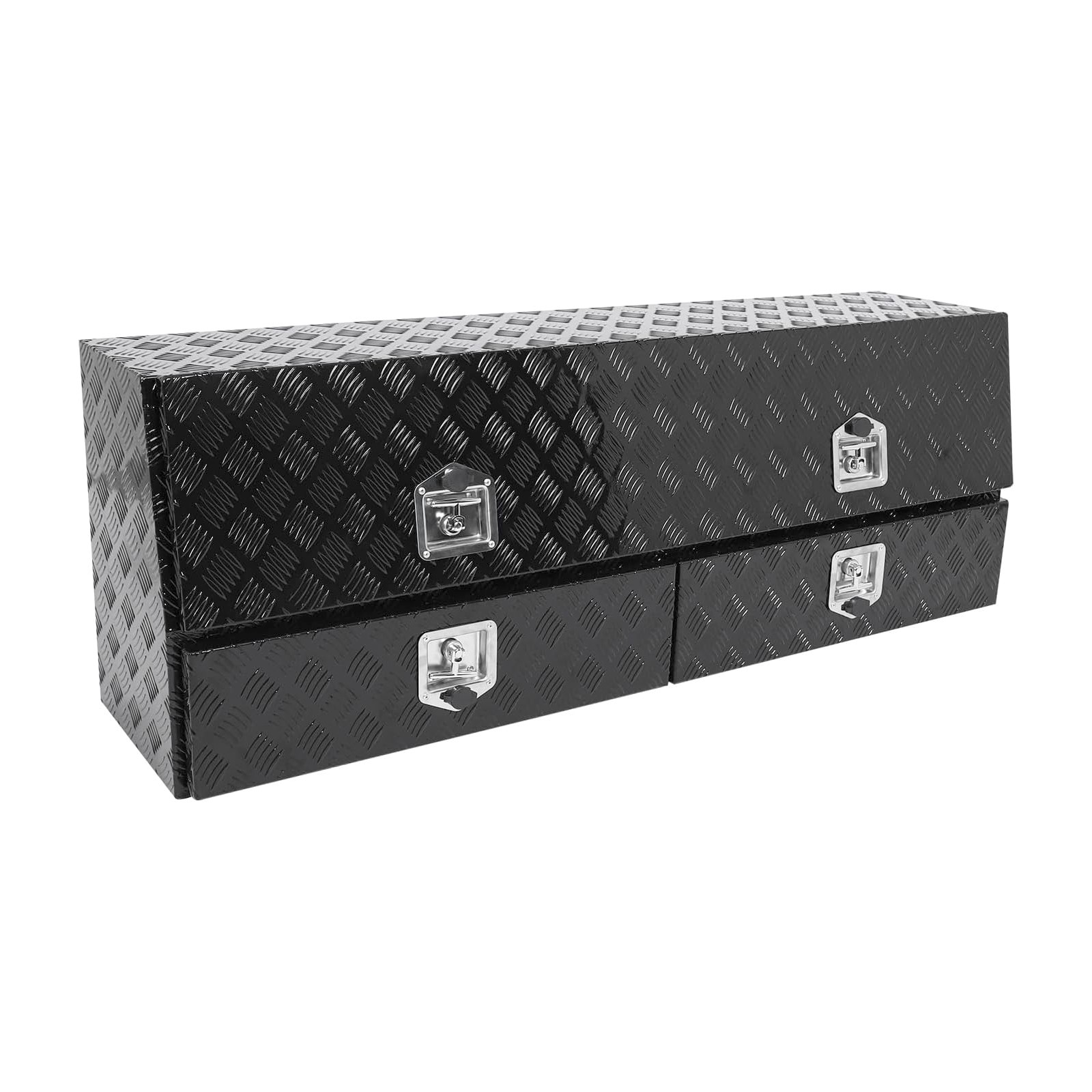 60-Inch Black Aluminum Contractor Truck Top Side Tool Boxes with Locking Drawers