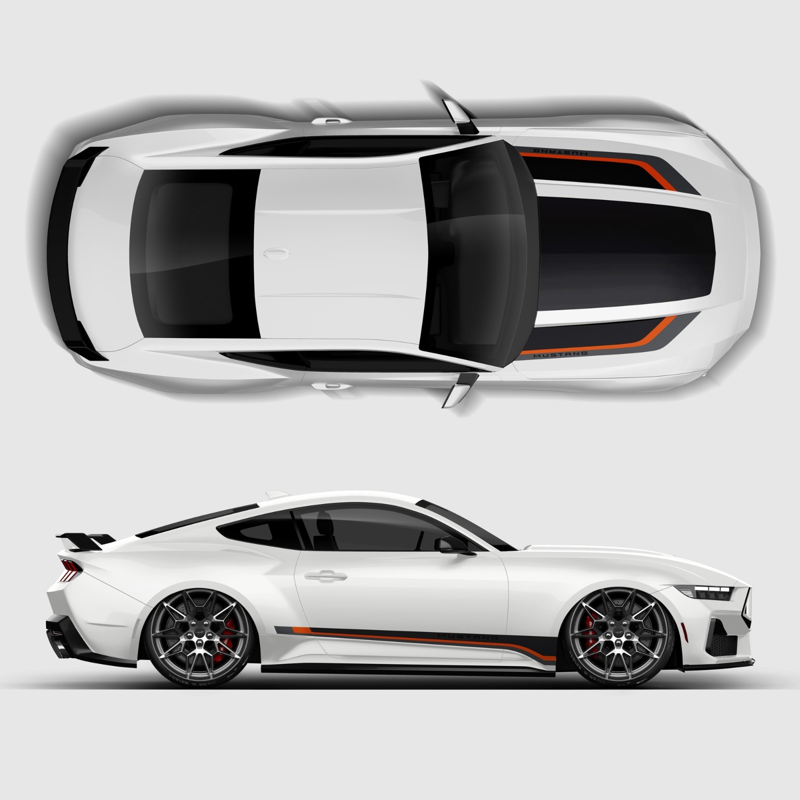 Multicolored Hood and Rocker stripes set, fits Ford Mustang 2024 - 2026 (Gen7)