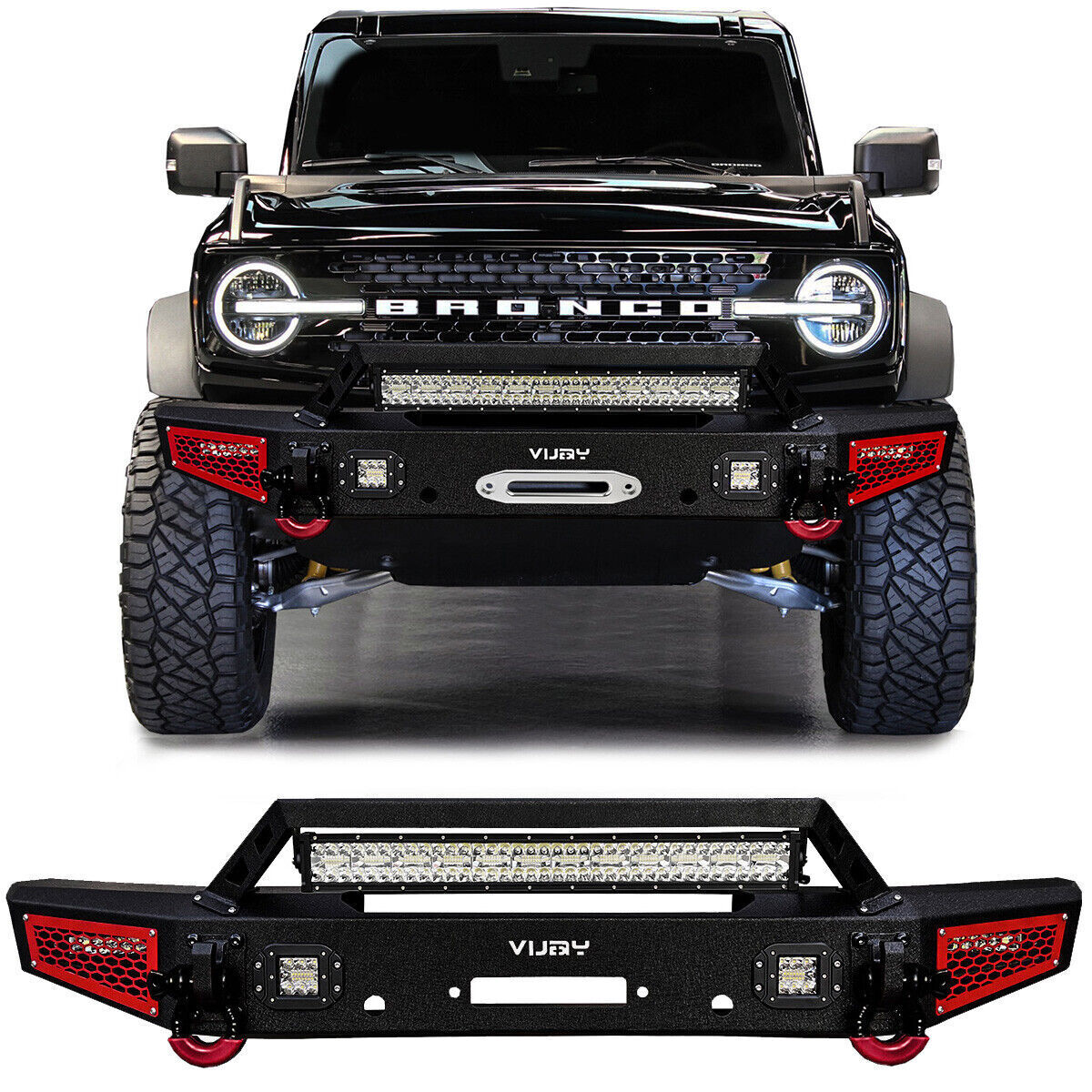 Vijay Fit 2021-2024 Ford Bronco Front and Rear Bumper w/Winch Plate & LED Light