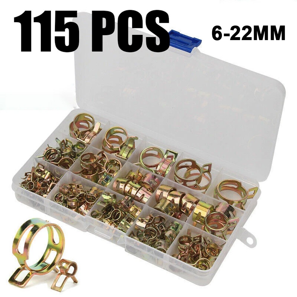 115Pcs 6-22mm Spring Clips Fuel Hose Line Water Pipe Air Tube Clamps Pliers Set