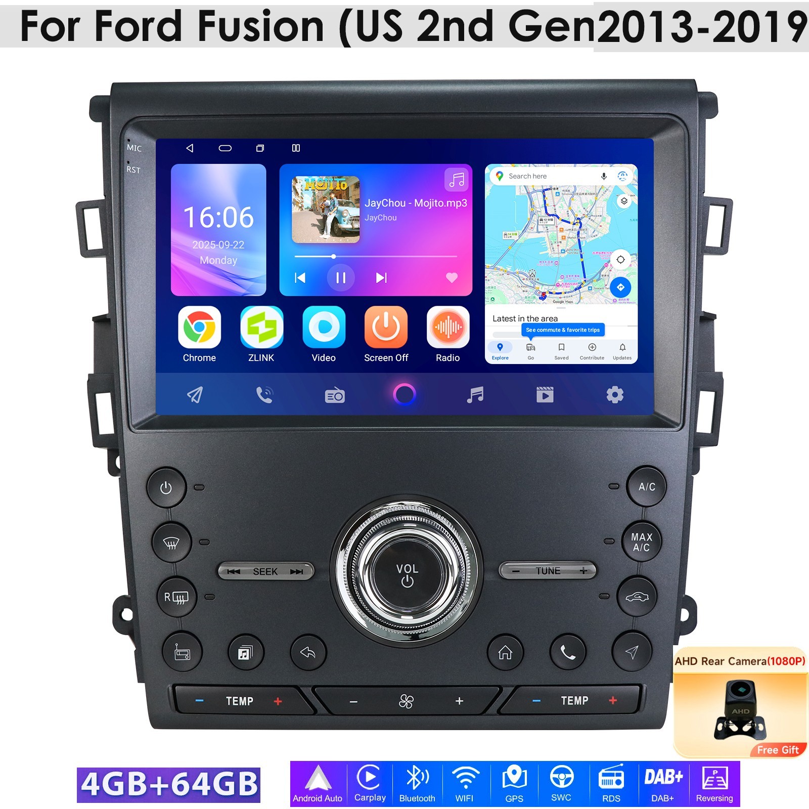 For Ford Fusion 2013-2019 Android 15 Car GPS Stereo Radio BT5.4 CarPlay 4+64GB