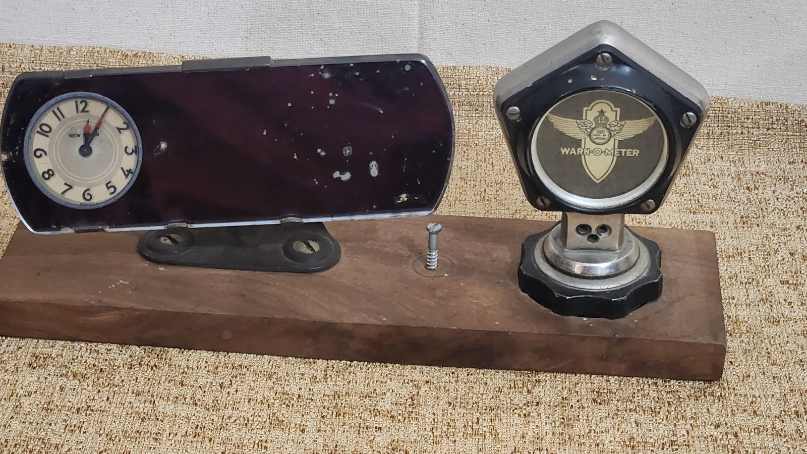 circa 1920s Stewart Warner WARN-O-METER and New Haven Rear view Mirror / Clock