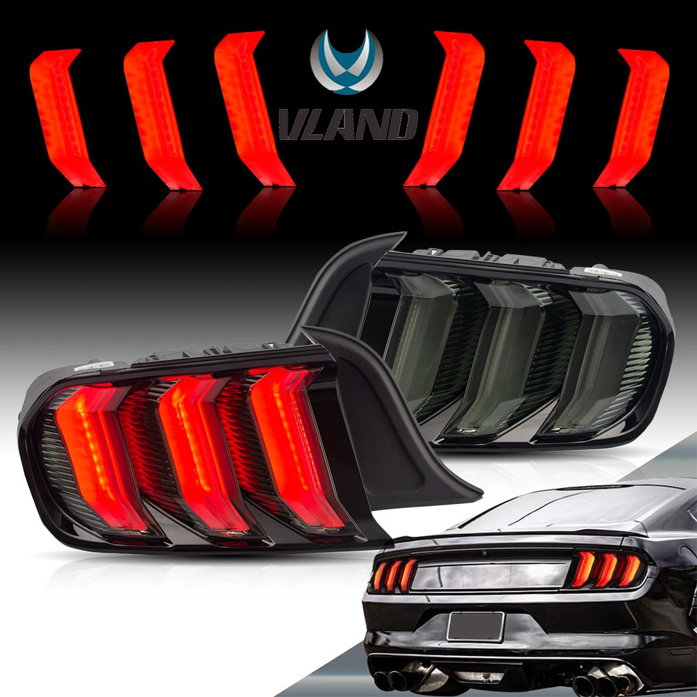 VLAND For 2015-2023 Ford Mustang Euro Smoke Pair LED Sequential Tube Tail Lights VLAND For 2015-2023 Ford Mustang Euro Smoke Pair LED Sequential Tube Tail Lights