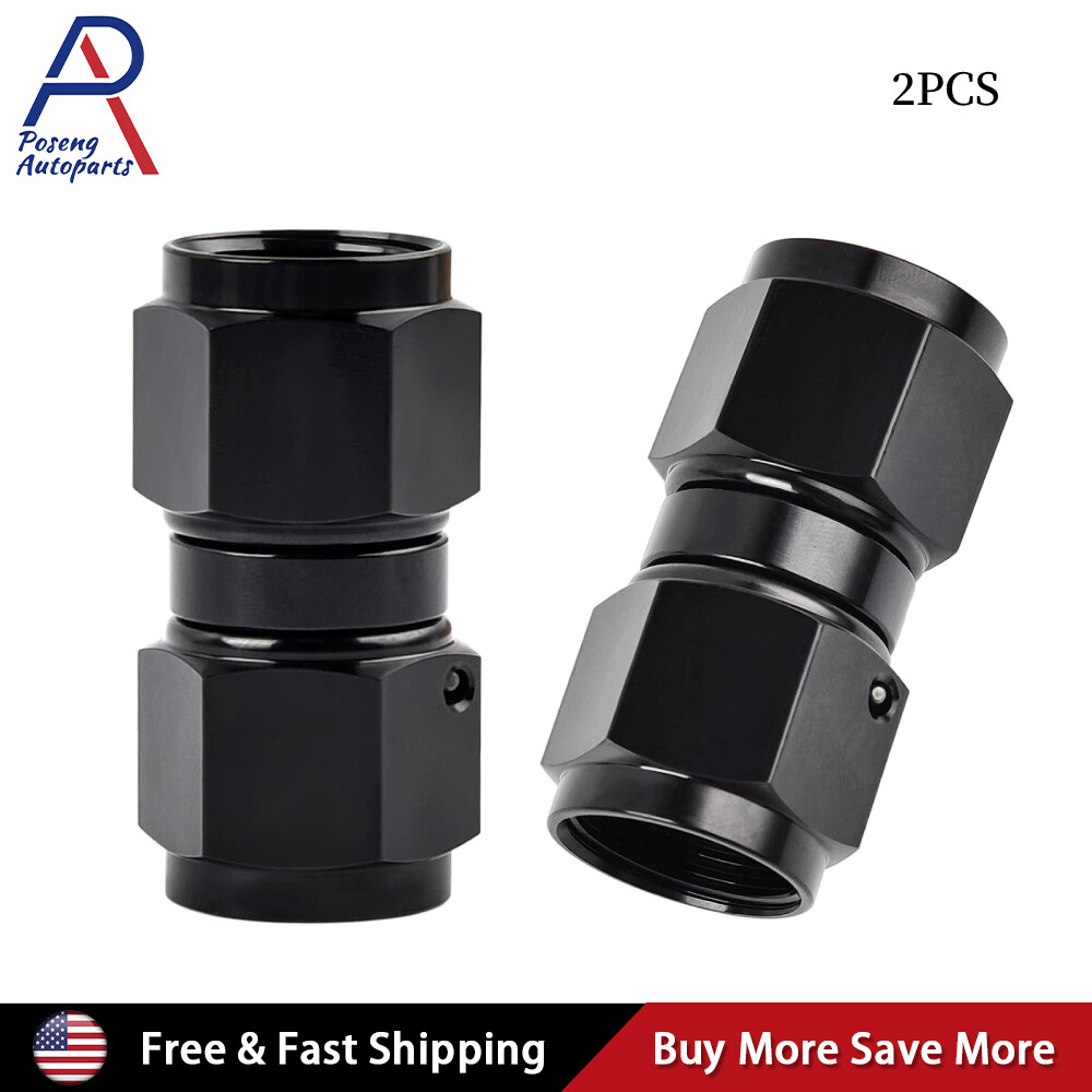 2PCS 8 AN to -8 AN Straight Female Swivel Coupler Union Fitting Black Aluminum