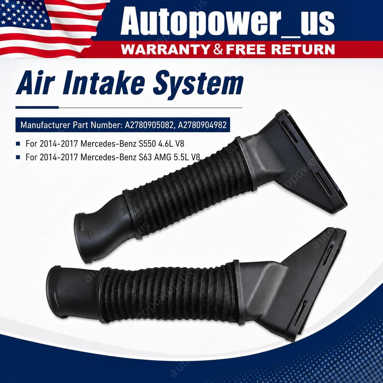 Left & Right Air Intake Hose for 2014-2017 Mercedes-Benz S550 S63 AMG 4.6L 5.5L