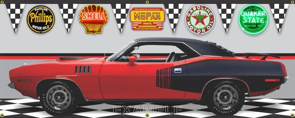 1971 Plymouth Hemi Cuda Red Billboard Vinyl Top (327) Garage Banner. Two Sizes