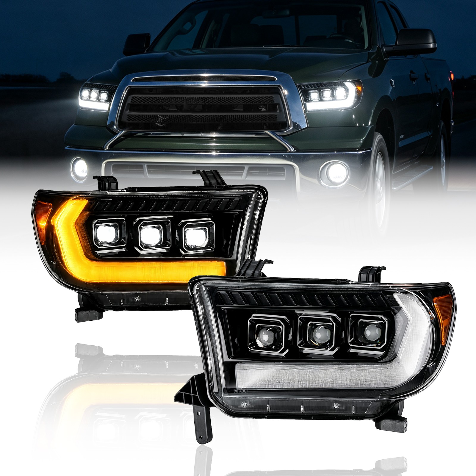 For 07-13 Toyota Tundra 08-17 Sequoia Sequential LED Headlights Projector w/DRL For 07-13 Toyota Tundra 08-17 Sequoia Sequential LED Headlights Projector w/DRL