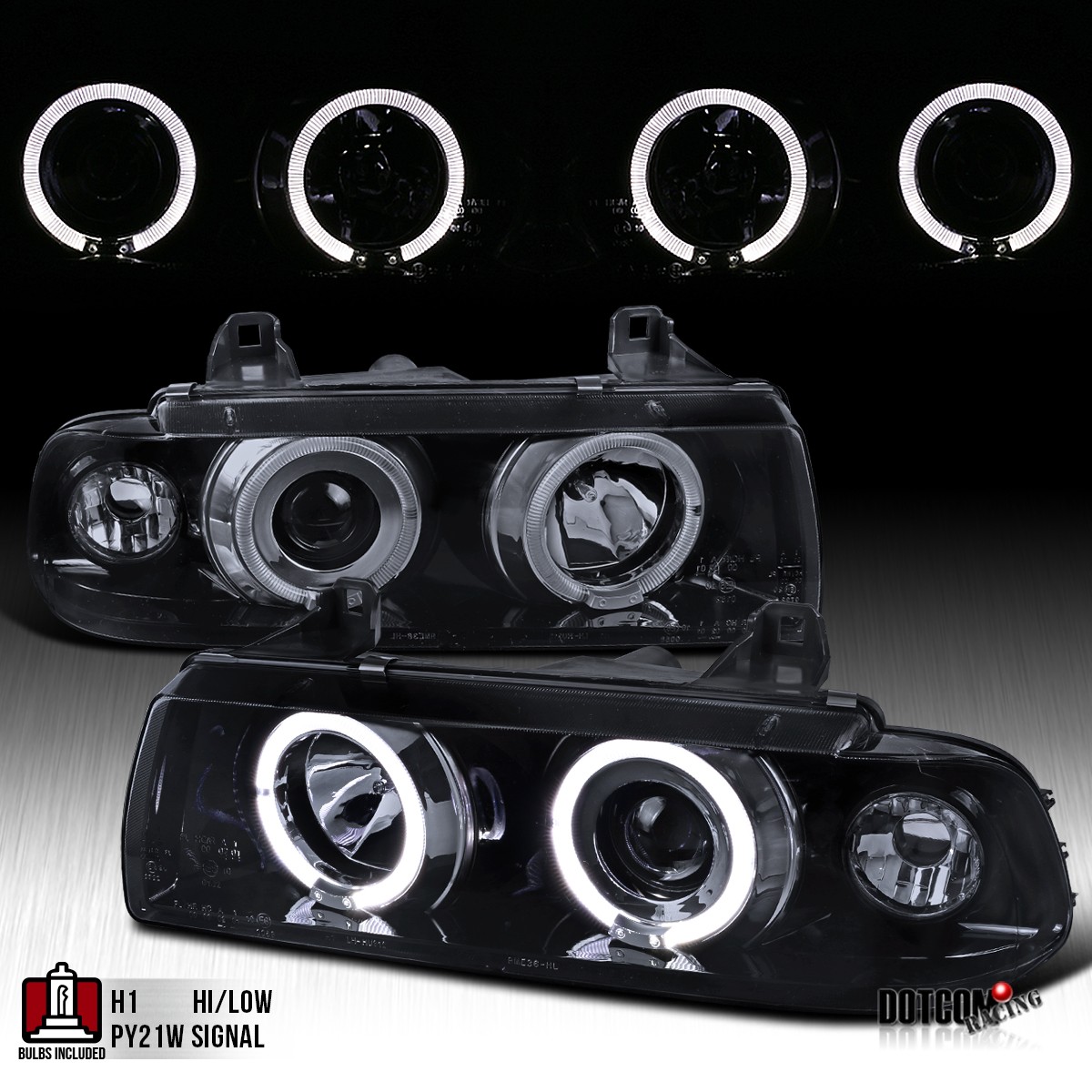 Fit 1992-1998 BMW E36 3-Series 2/4Dr Black Smoke LED Halo Projector Headlights Fit 1992-1998 BMW E36 3-Series 2/4Dr Black Smoke LED Halo Projector Headlights