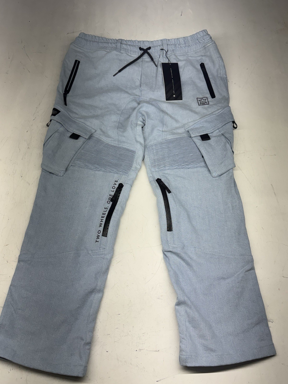 Ride Rich Armored Blue Denim Cargo Motorcycle Pants Kevlar Lined Padded Size 2XL