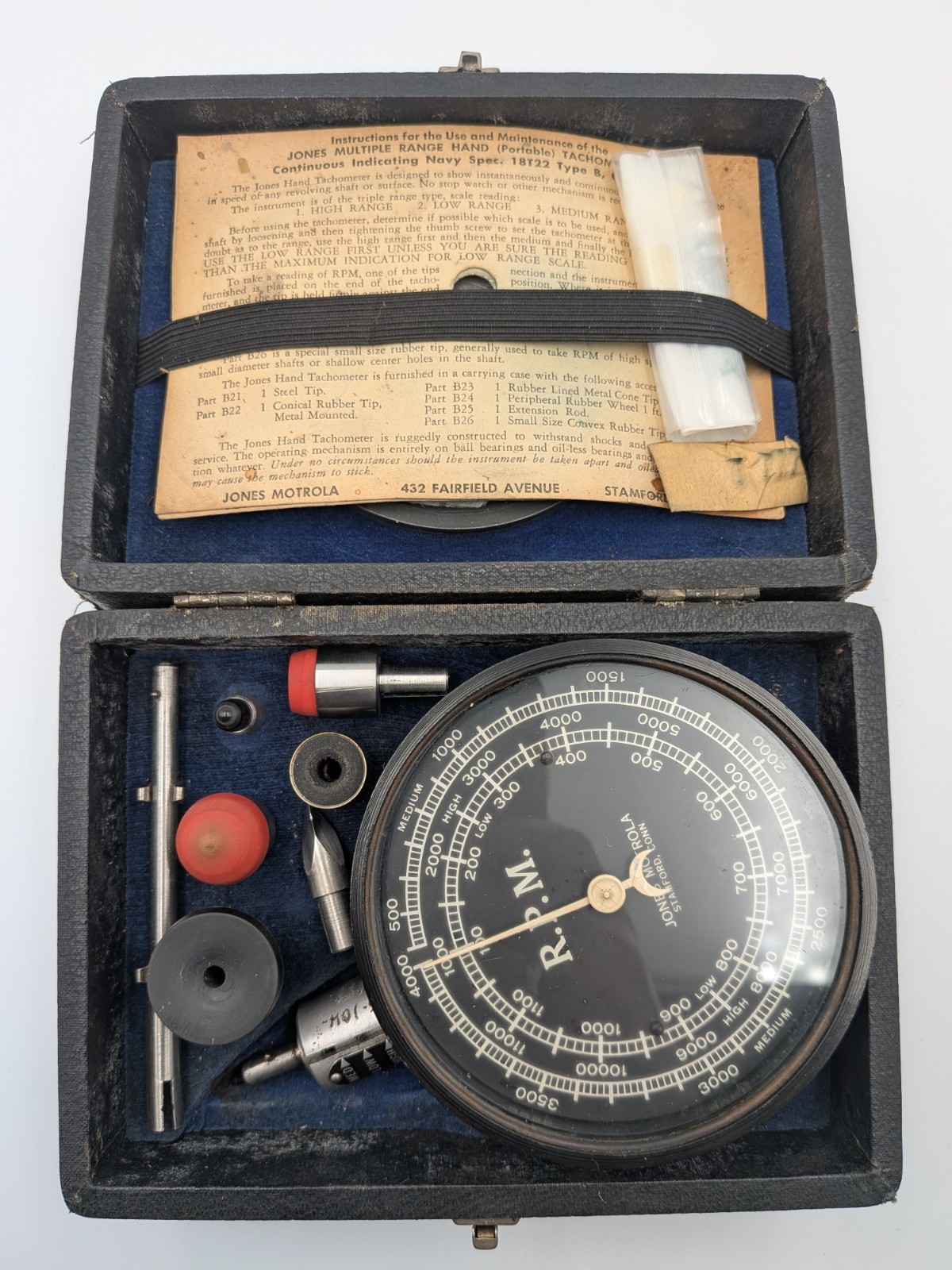 Antique Jones Motrola Mechanical Multi Range Handheld Tachometer - WORKS PERFECT Antique Jones Motrola Mechanical Multi Range Handheld Tachometer - WORKS PERFECT