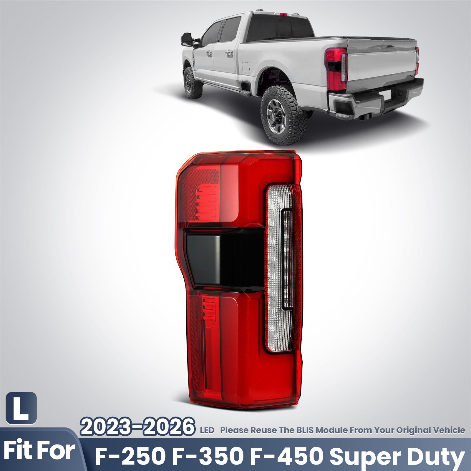 LED Tail Light For 2023-2026 Ford F-250 F350 Super Duty W/Blind Spot Left Driver