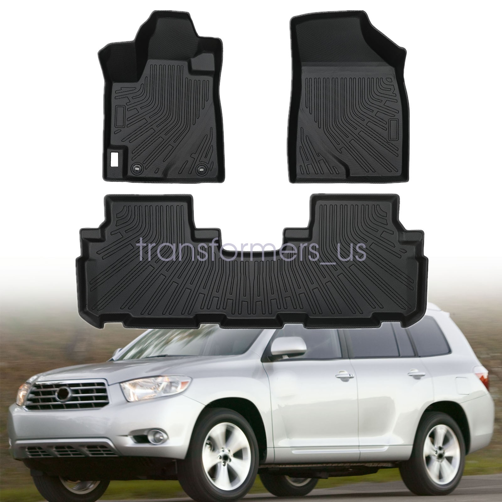 TPE 3D Model Floor Mats Liners 3PCS For 2008-2013 Toyota Highlander All-Weather