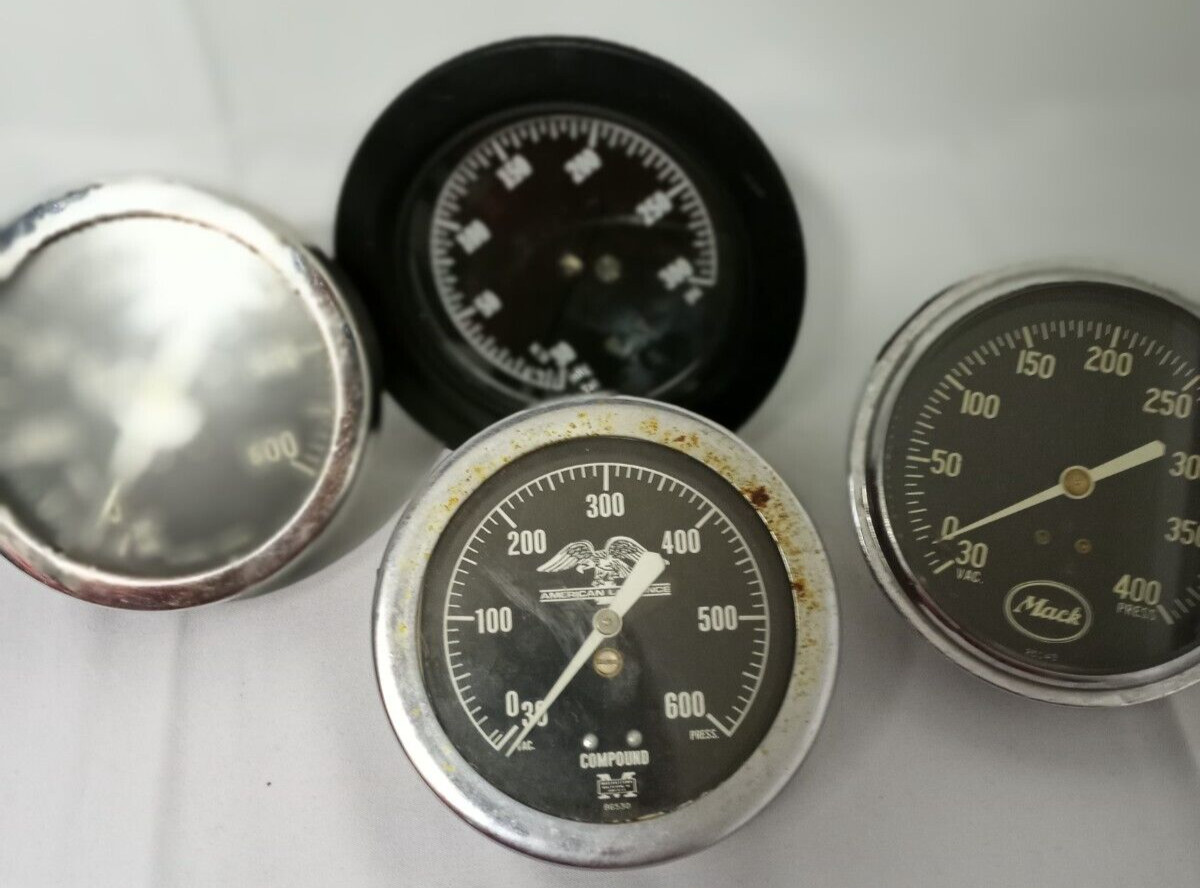 4 Miscellaneous Vacuum Gages - Mack, Compound, Spun Industrial 4 Miscellaneous Vacuum Gages - Mack, Compound, Spun Industrial