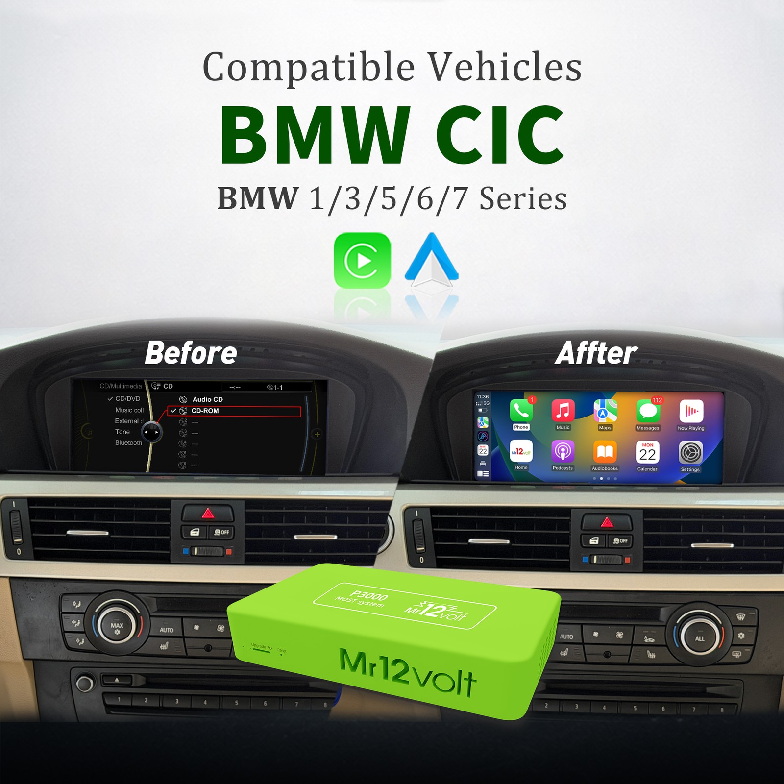 MOST Carplay & AA Interface fits BMW CIC E90 E92 E60 F01 supports OEM Microphone