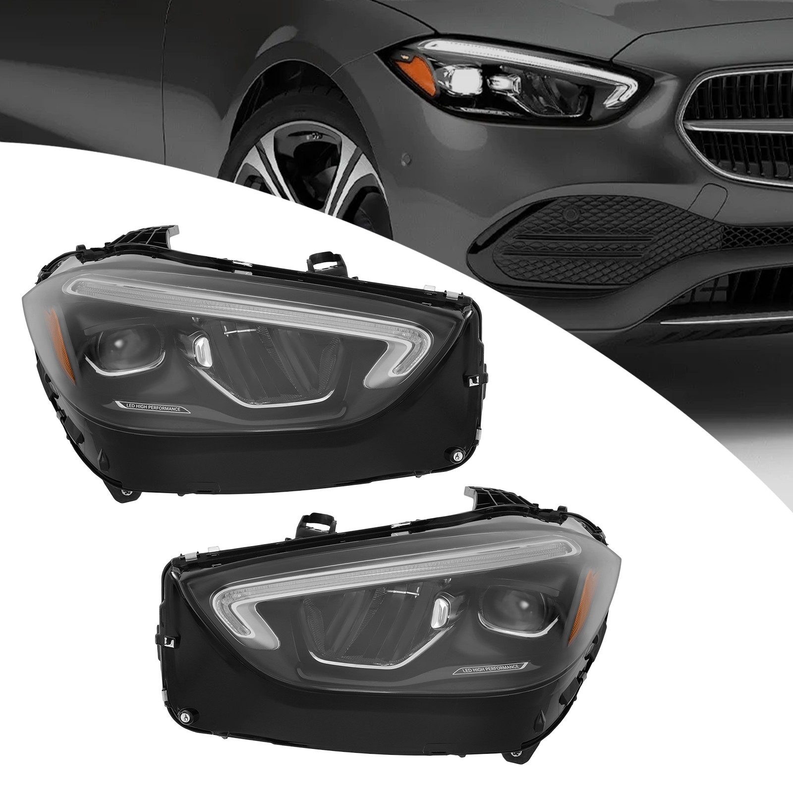 Full LED Headlight For 2022-2024 Mercedes-Benz C300 C43 AMG Headlamps LH/RH Opt.