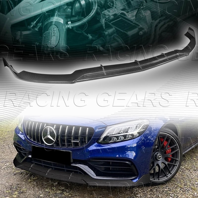 CARBON LOOK FRONT BUMPER LIP BODY SPOILER FIT 15-21 MERCEDES-BENZ C63 AMG W205