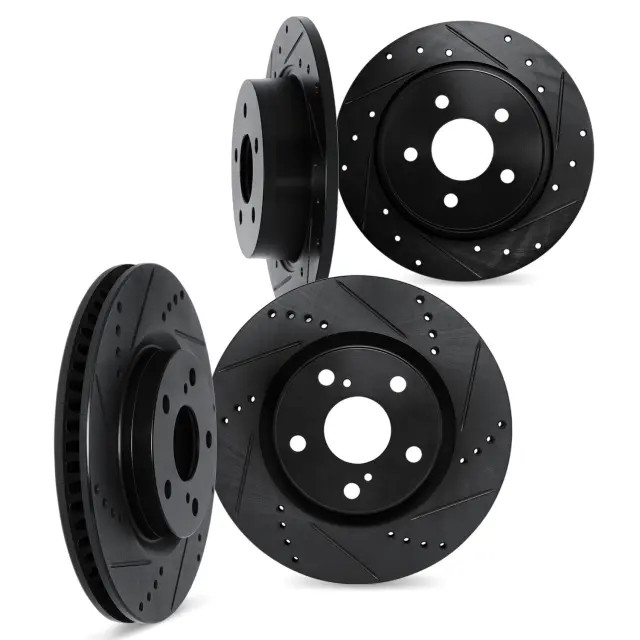 Genuine DYNAMIC FRICTION DFC Brake Rotors - Drilled & Slotted - Black 8004-03074