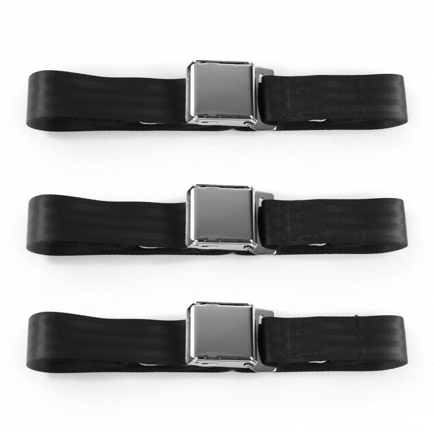 JP Wagoneer 1963 - 1991 Airplane 2pt Black Lap Bench Seat Belt Kit - 3 Belts 