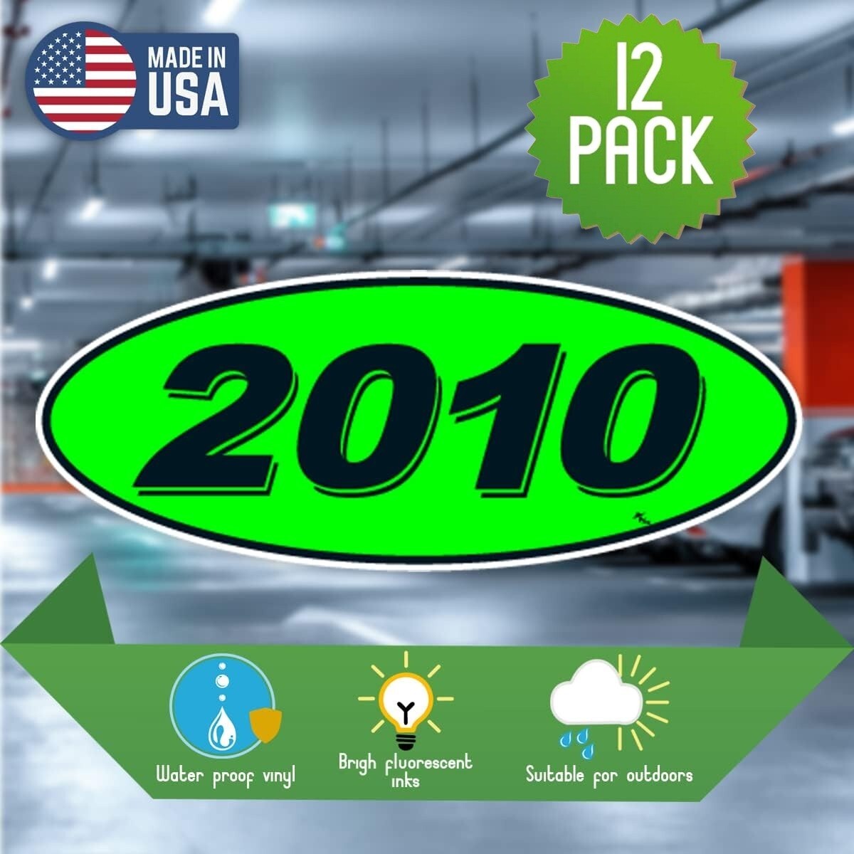 Windshield Oval Model Year Vinyl Stickers Black & Green - one dozen of same year