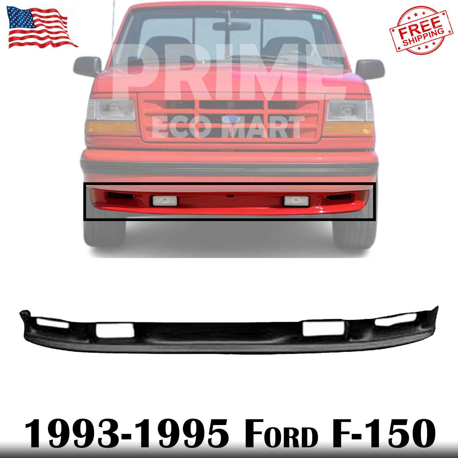 Front Bumper Lower Valance Primed Plastic For 1993-95 Ford F-150 Lightning Model