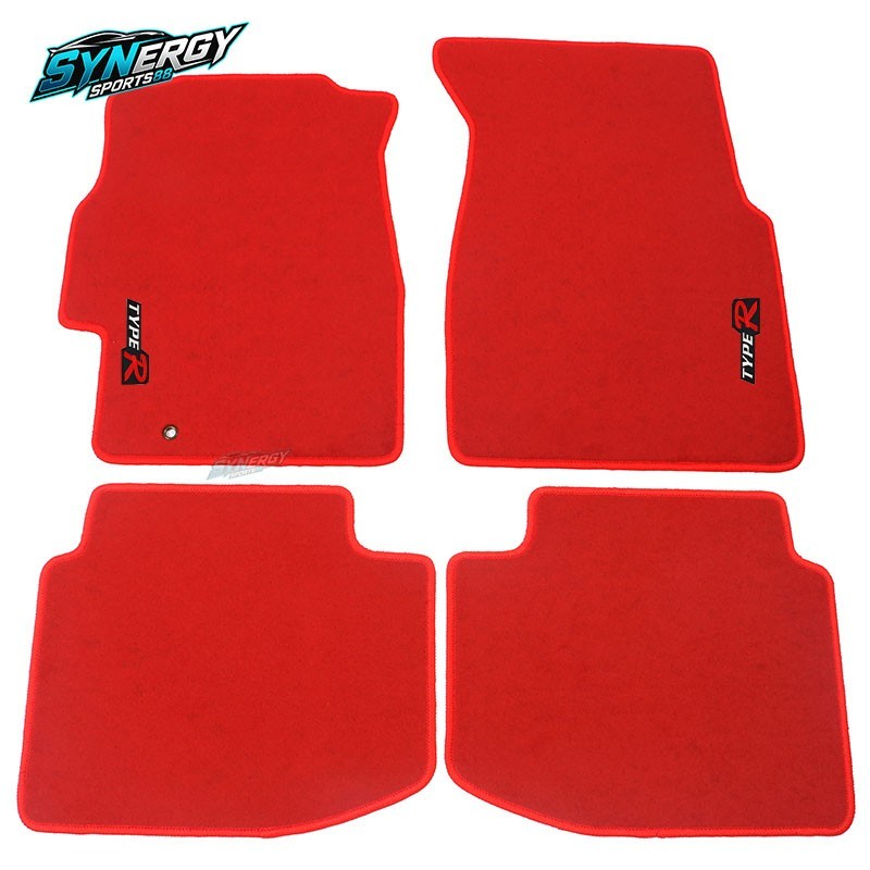 Red Nylon Floor Mats For 96-00 Honda Civic Carpet W/ Emblem